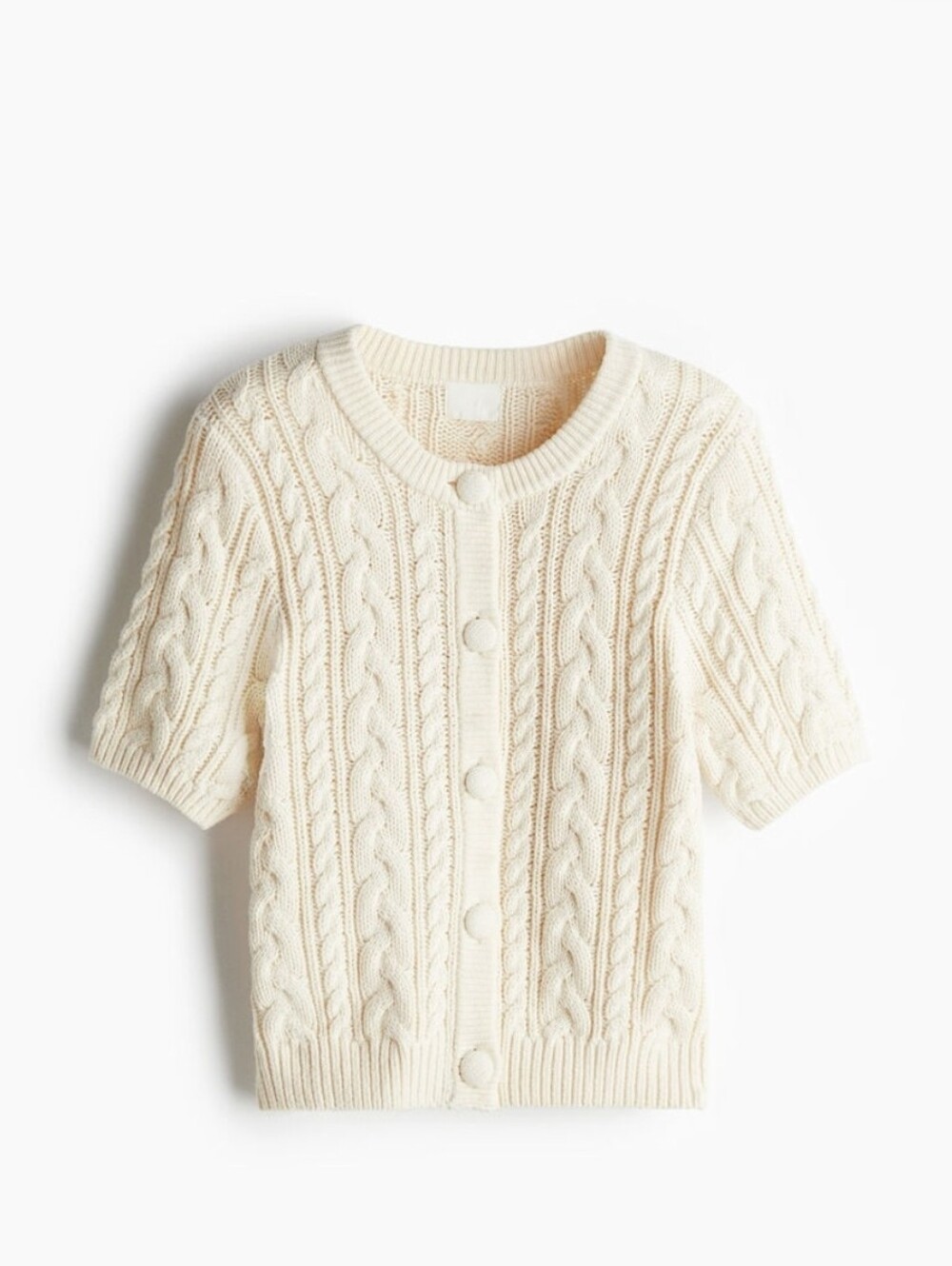 NWT H&M Cream Cable Knit Short Sleeve Cardigan, Size M
